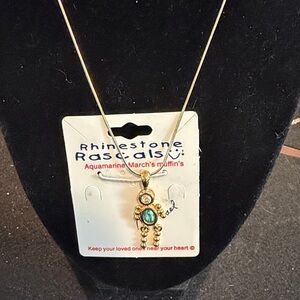 Gold-Tone Necklace Rhinestone Rascals Aquamarine Pendant March Kids